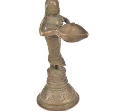Bronze Lady Holding A Diya In Her Hand With a Vintage Look