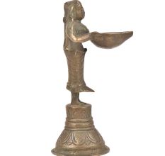 Bronze Lady Holding A Diya In Her Hand With a Vintage Look