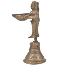Bronze Lady Holding A Diya In Her Hand With a Vintage Look