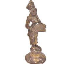 Bronze Lady Holding A Diya In Her Hand Is On A Raised Platform