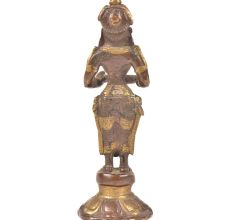 Bronze Lady Holding A Diya In Her Hand Is On A Raised Platform