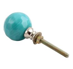 Round Sea Blue Glass Cabinet Knob 