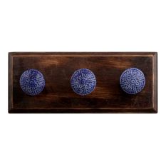 Navy Blue Floral Ceramic Wooden Hook