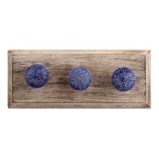 Navy Blue Floral Ceramic Wooden Hook