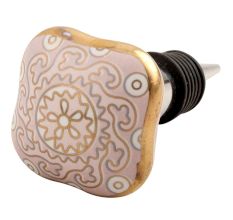 Pink Square Ceramic Floral Wine Stopper