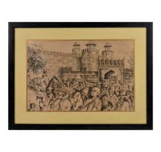 Procession of Indians at Red Fort Delhi  lithograph In Frame