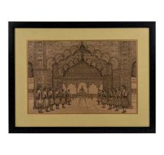 Lithograph of Court Room Scene with the Last Mughal Emperor in Frame