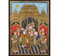 Krishna Bama Rukmani Tanjore Painting With Frame