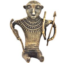 Bronze Tribal Art Huntsman Sitting Holding A Snake His Hand & Carrying Bow & Arrow On Shoulder