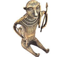 Bronze Tribal Art Huntsman Sitting Holding A Snake His Hand & Carrying Bow & Arrow On Shoulder