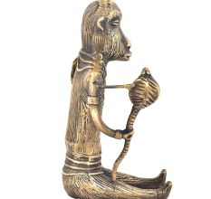 Bronze Tribal Art Huntsman Sitting Holding A Snake His Hand & Carrying Bow & Arrow On Shoulder