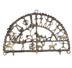 Bronze Tribal Art Wall Hook Semi-Circular Shape 3 Hooks