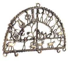 Bronze Tribal Art Wall Hook Semi-Circular Shape 3 Hooks