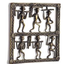 Bronze Tribal Wall Art Hanging 6 Men Holding Wood In Different Ways