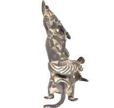 Bronze Vintage Finishing Ganesha Sitting On Seated Mushak Figurine 