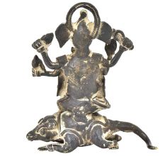 Bronze Vintage Finishing Ganesha Sitting On Seated Mushak Figurine 