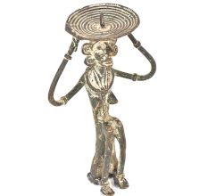 Bronze Tribal Candle Holder Lady Sitting On Raised Platform
