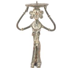 Bronze Tribal Candle Holder Lady Sitting On Raised Platform