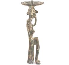 Bronze Tribal Candle Holder Lady Sitting On Raised Platform