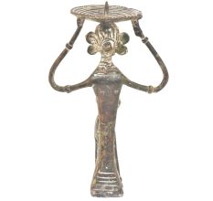 Bronze Tribal Candle Holder Lady Sitting On Raised Platform