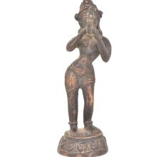 Bronze Tribal Lady Playing Tribal Trumpet