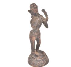 Bronze Tribal Lady Playing Tribal Trumpet