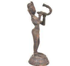 Bronze Tribal Lady Playing Tribal Trumpet