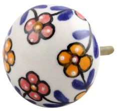 Mustard And Red Tiny Flower Ceramic Drawer Knob Online