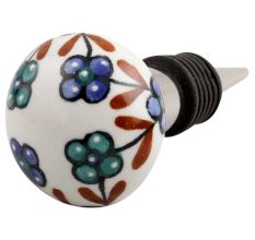 Sea Green Slate Blue Tiny Flower Ceramic Wine Stopper 