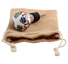 Sea Green Slate Blue Tiny Flower Ceramic Wine Stopper 