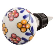 Mustard And Red Tiny Flower Ceramic Wine Stopper