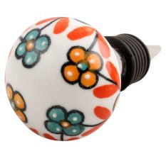 Sea Green And Mustard Tiny Flower Ceramic Wine Stopper