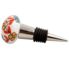 Sea Green And Mustard Tiny Flower Ceramic Wine Stopper