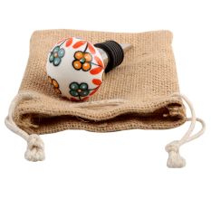 Sea Green And Mustard Tiny Flower Ceramic Wine Stopper