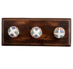 Sea Green And Slate Blue Tiny Flower Ceramic Wooden Hook 