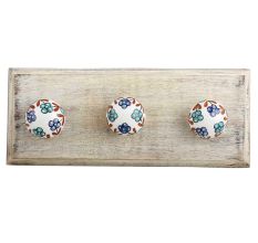 Sea Green And Slate Blue Tiny Flower Ceramic Wooden Hook 
