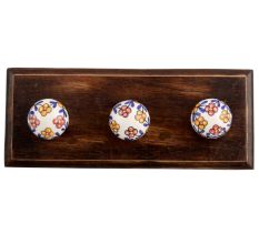 Mustard And Red Tiny Flower Ceramic Wooden Hook 
