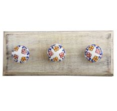 Mustard And Red Tiny Flower Ceramic Wooden Hook 