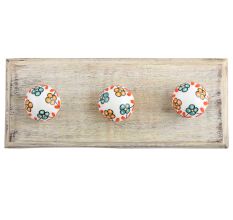 Sea Green And Mustard Tiny Flower Ceramic Wooden Hook