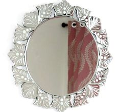 Venetian Round Cut & Etched Glass Frame Mirror