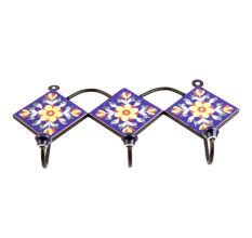 Navy Blue Yellow Flower Tiles Hook
