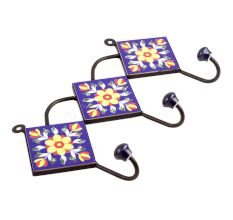 Navy Blue Yellow Flower Tiles Hook