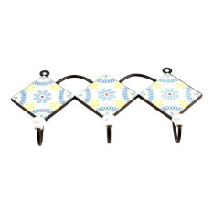 White Turquoise Yellow Floral Tiles Hook