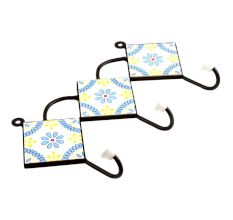 White Turquoise Yellow Floral Tiles Hook