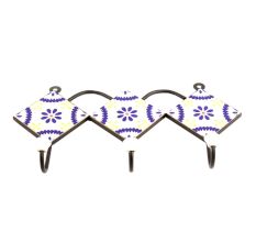 White Navy Blue Yellow Floral Tiles Hook