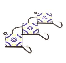 White Navy Blue Yellow Floral Tiles Hook