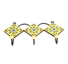 Yellow Turquoise Floral Tiles Hook