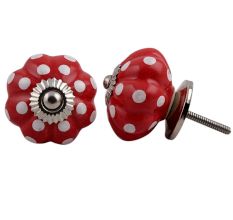 Red White Floral Dot Ceramic Knob