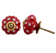 Red White Floral Dot Ceramic Knob