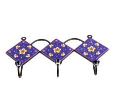 Navy Blue Yellow Floral Tiles Hook